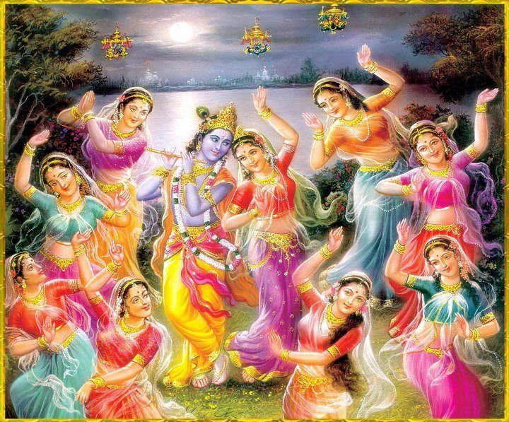 [Image of Krishna dancing with gopis]